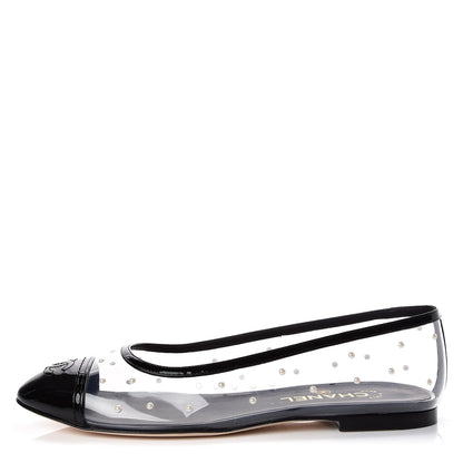 Chanel PVC Patent Calfskin Pearl Cap Toe Ballerina Flats 40 Transparent Black 1 of 7