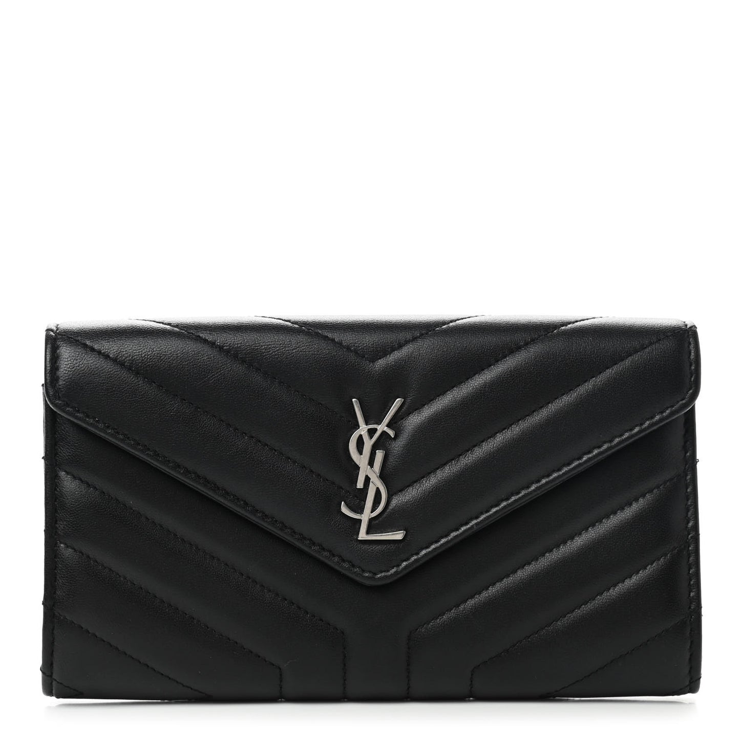 Lambskin Y Quilted Monogram Large Loulou Flap Wallet Black