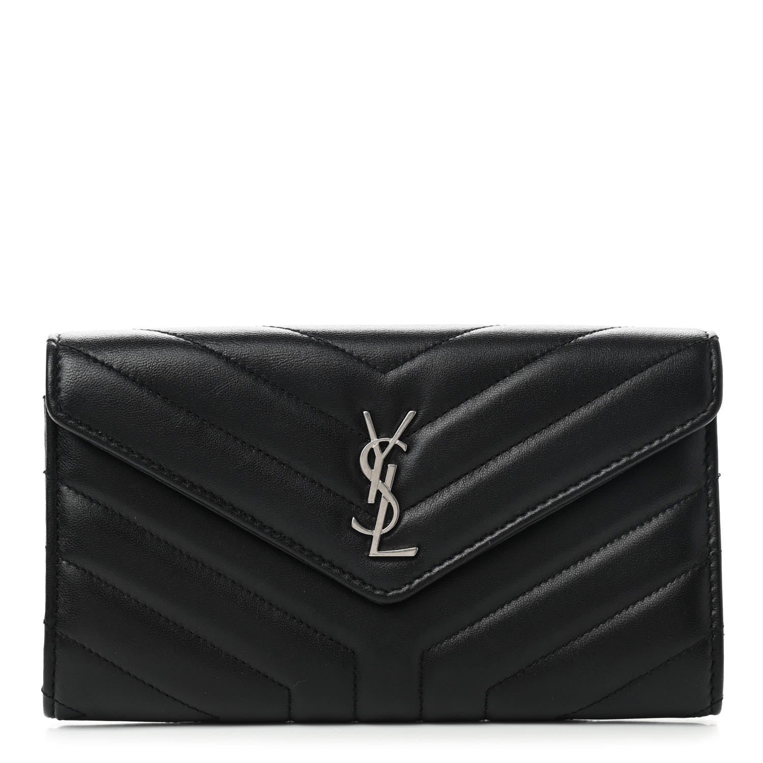 Saint Laurent Lambskin Y Quilted Monogram Large Loulou Flap Wallet Black 1 of 7