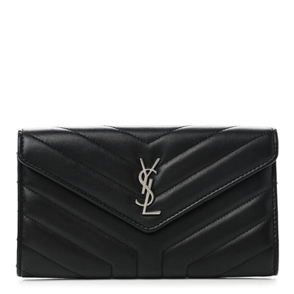 Saint Laurent Lambskin Y Quilted Monogram Large Loulou Flap Wallet Black 1 of 7