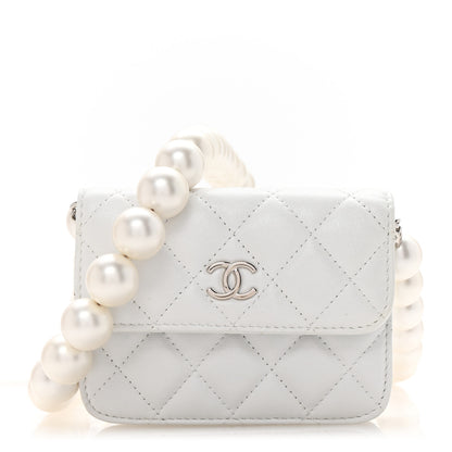 Chanel Iridescent Calfskin Quilted Mini Maxi Pearls Wallet On Chain WOC White 1 of 12