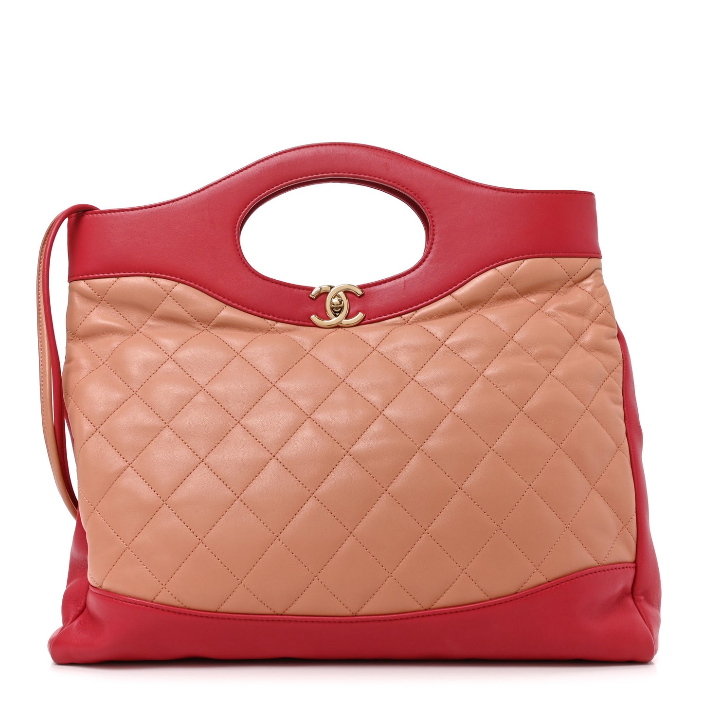 Aged Calfskin Quilted Large 31 Shopping Bag Beige Pink