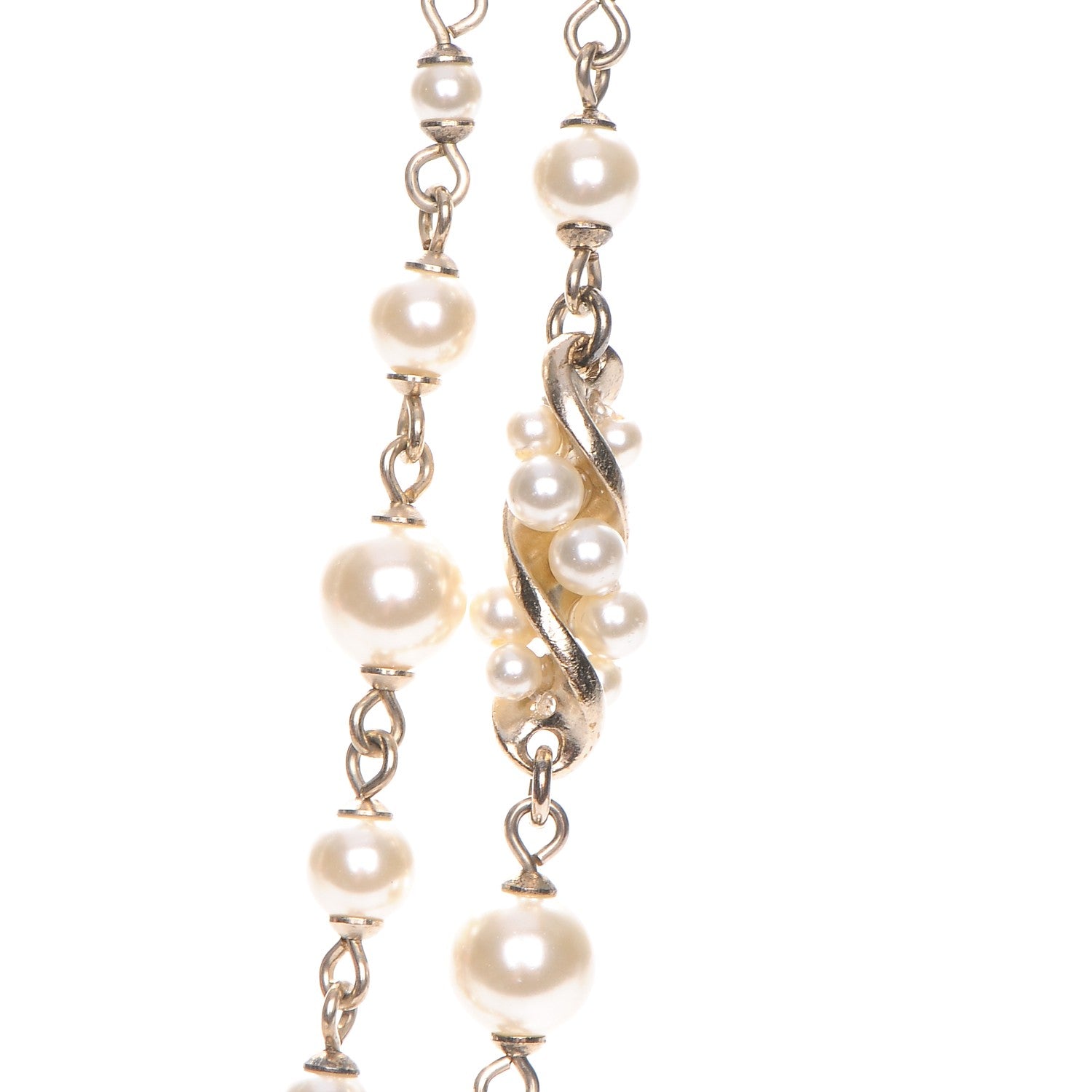 Chanel Pearl Bead CC Long Necklace Gold Red Pink 5 of 7