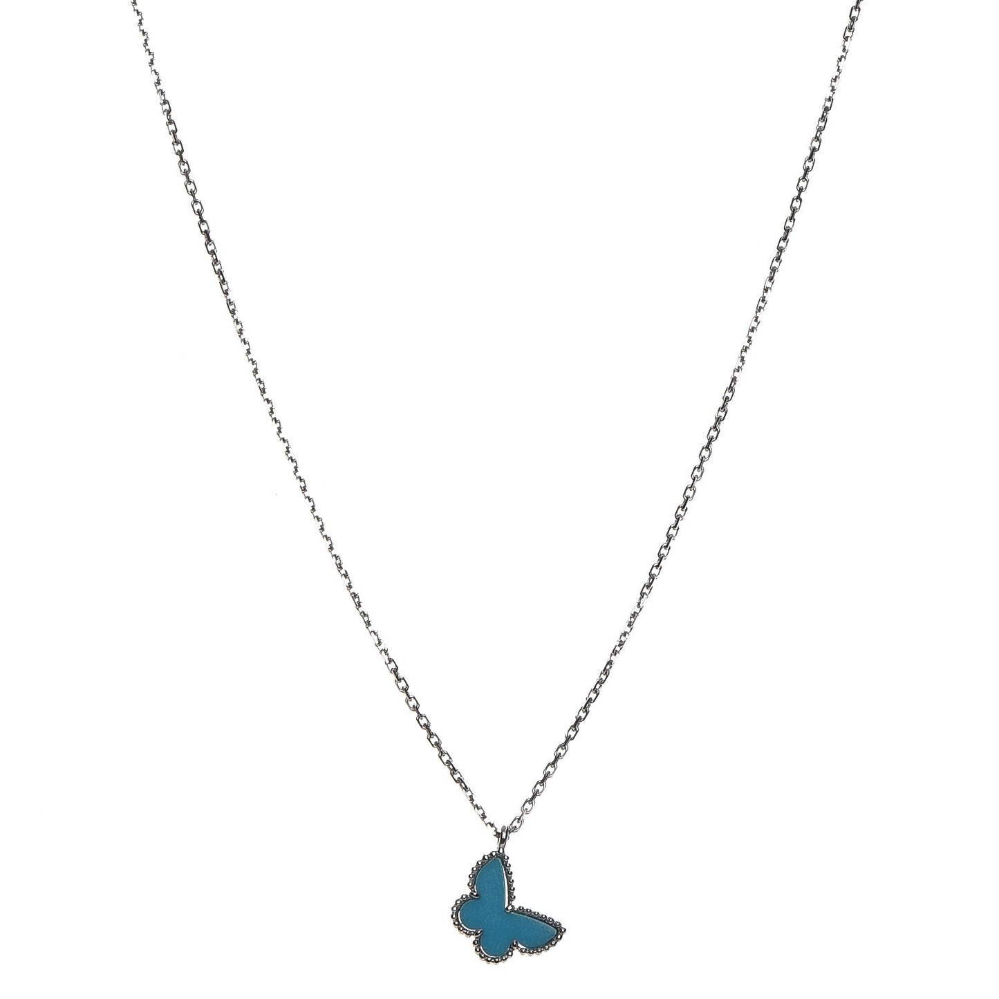 18K White Gold Turquoise Sweet Alhambra Butterfly Pendant Necklace
