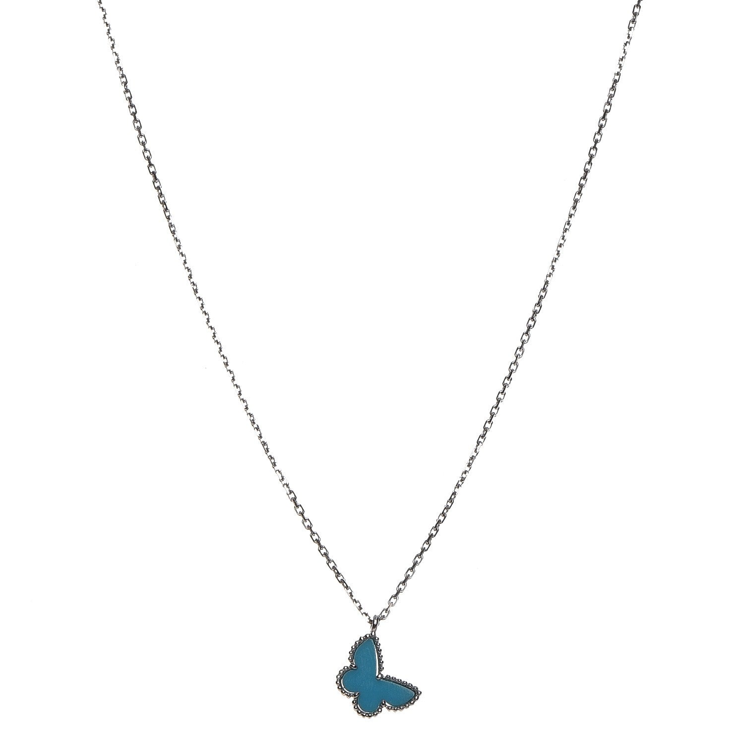 Van Cleef & Arpels 18K White Gold Turquoise Sweet Alhambra Butterfly Pendant Necklace 1 of 7