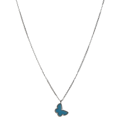 Van Cleef & Arpels 18K White Gold Turquoise Sweet Alhambra Butterfly Pendant Necklace 1 of 7