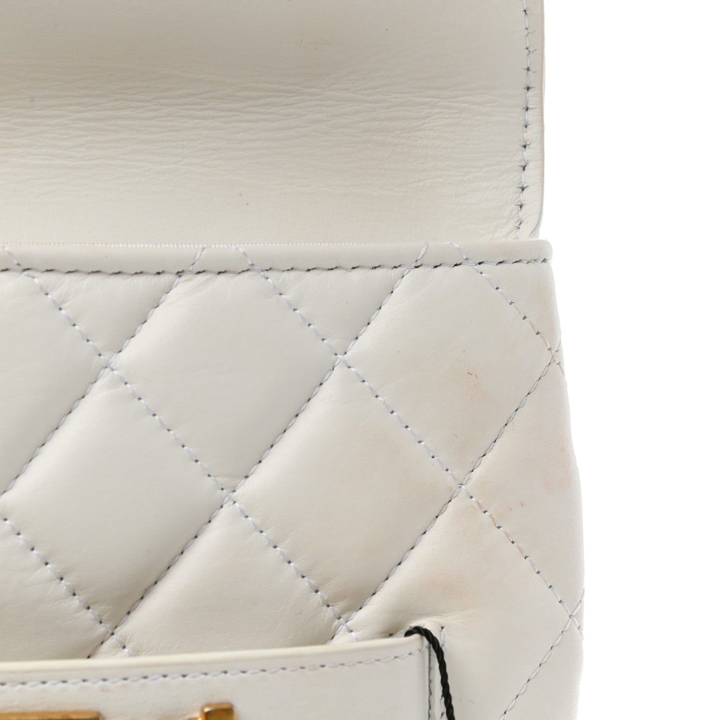 Calfskin Quilted Logo Flap Case White