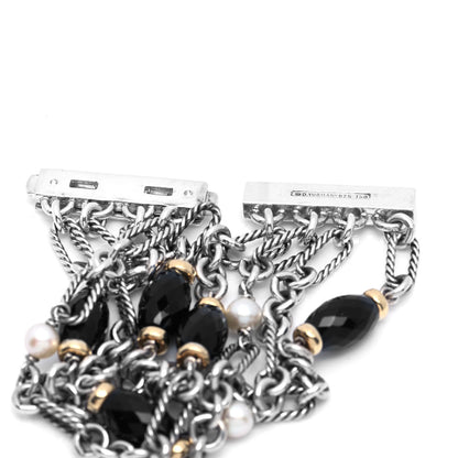 David Yurman Sterling Silver 18K Yellow Gold Black Onyx Pearl Multi Strand Figaro Bracelet 4 of 4