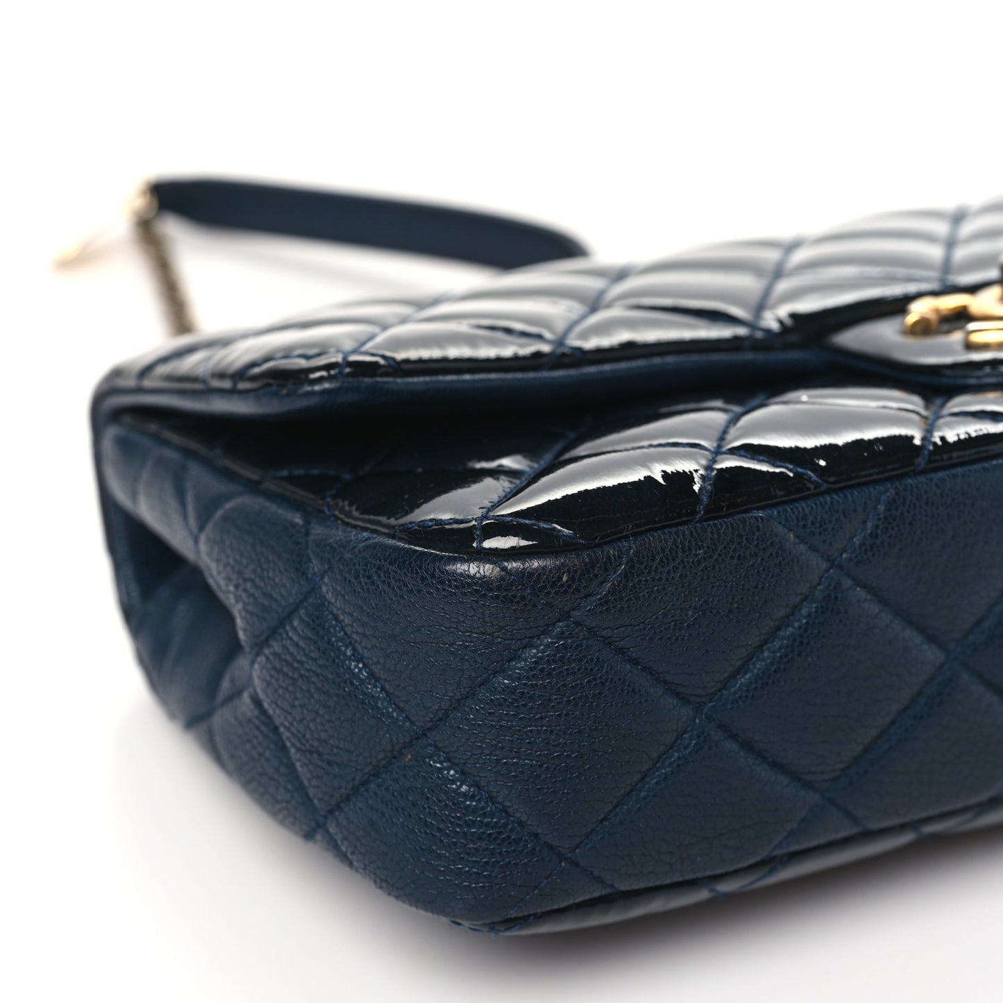Patent Goatskin Quilted Small CC Eyelet Flap Blue