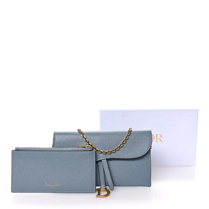 Christian Dior Grained Calfskin Saddle Chain Wallet Pouch Grey Stone 12 of 12