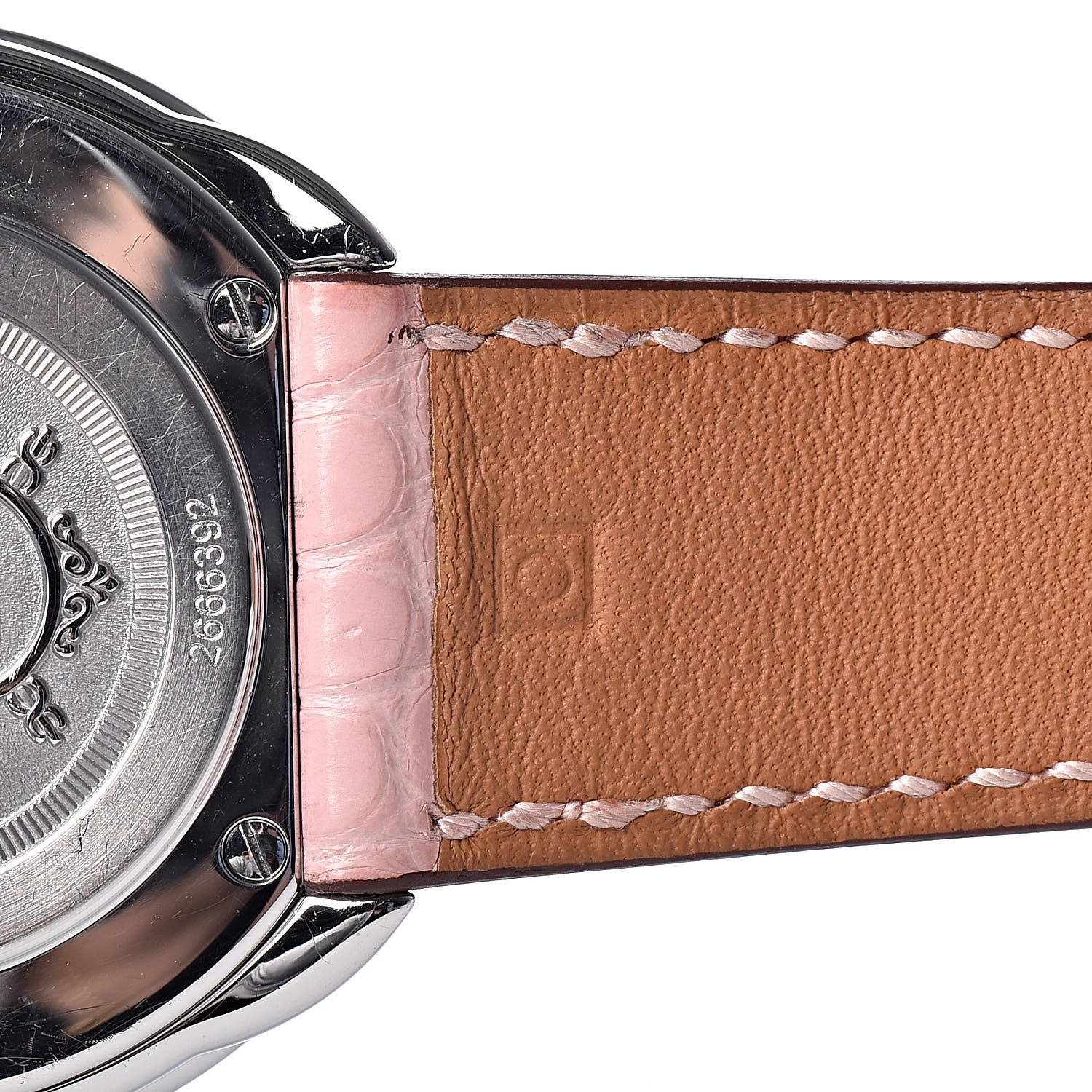 Hermes Stainless Steel Alligator Diamond Bezel Pink Mother of Pearl 38mm Arceau Quartz Watch 8 of 16