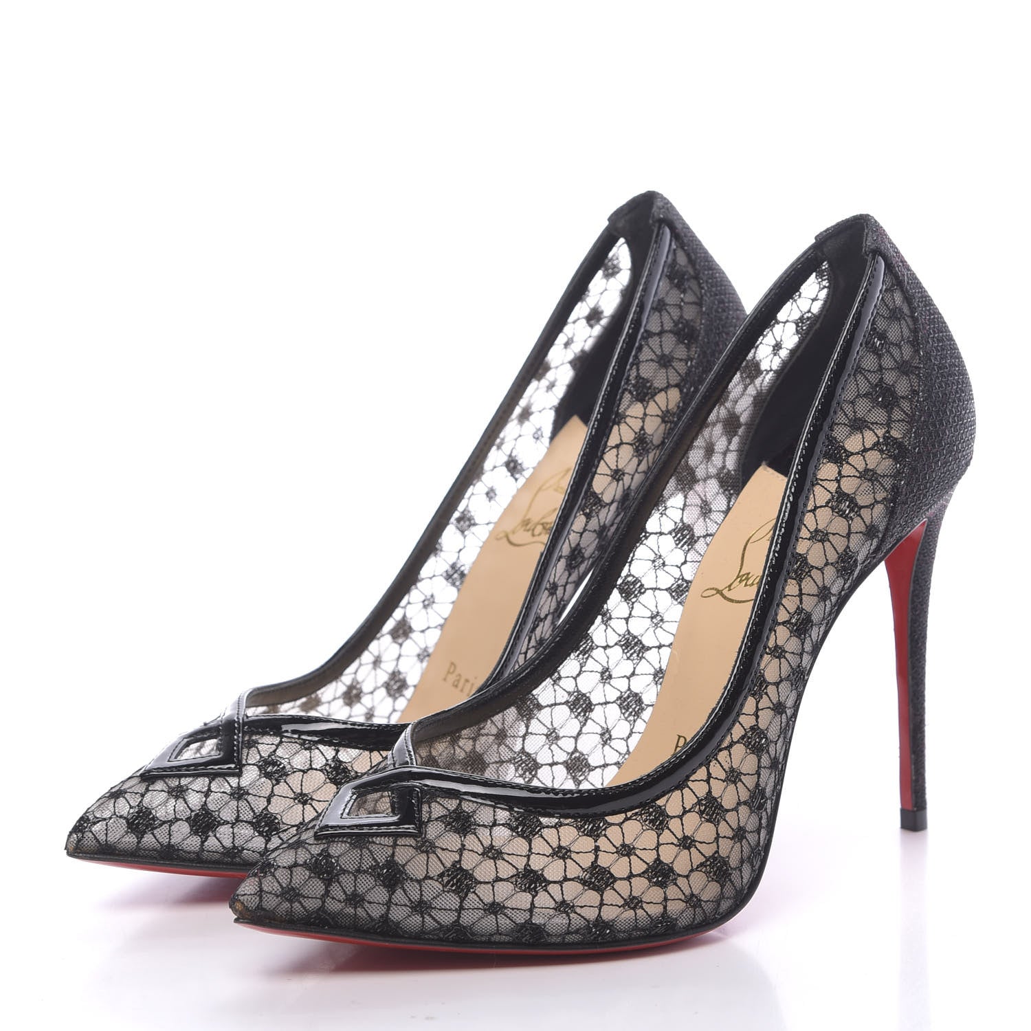 Christian Louboutin Dentelle Lame Patent Glitter Neoalto 100 Pumps 36.5 Black 3 of 7