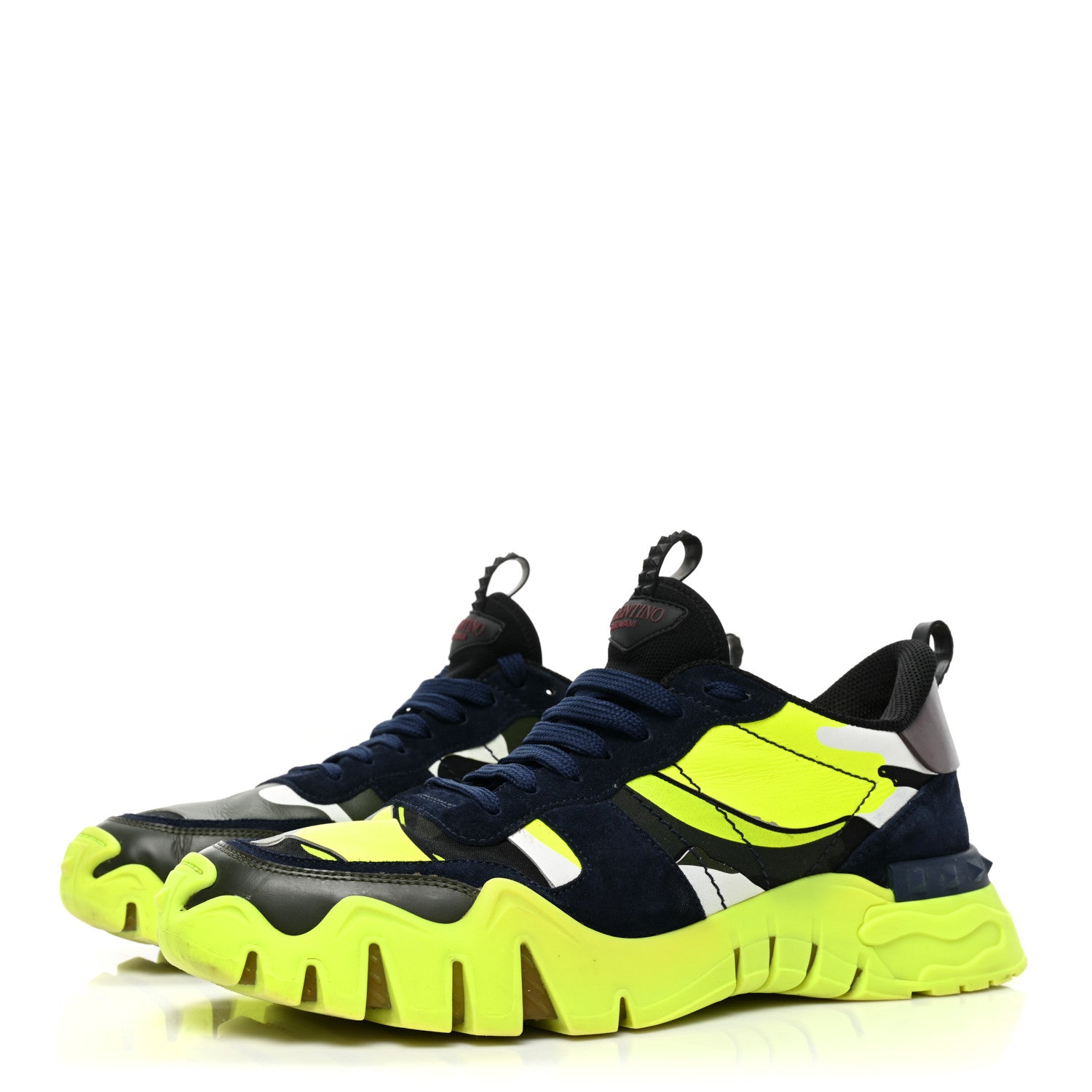Valentino Garavani Suede Nappa Camouflage Mens Rockrunner Plus Sneakers 45 Black Lime 3 of 11