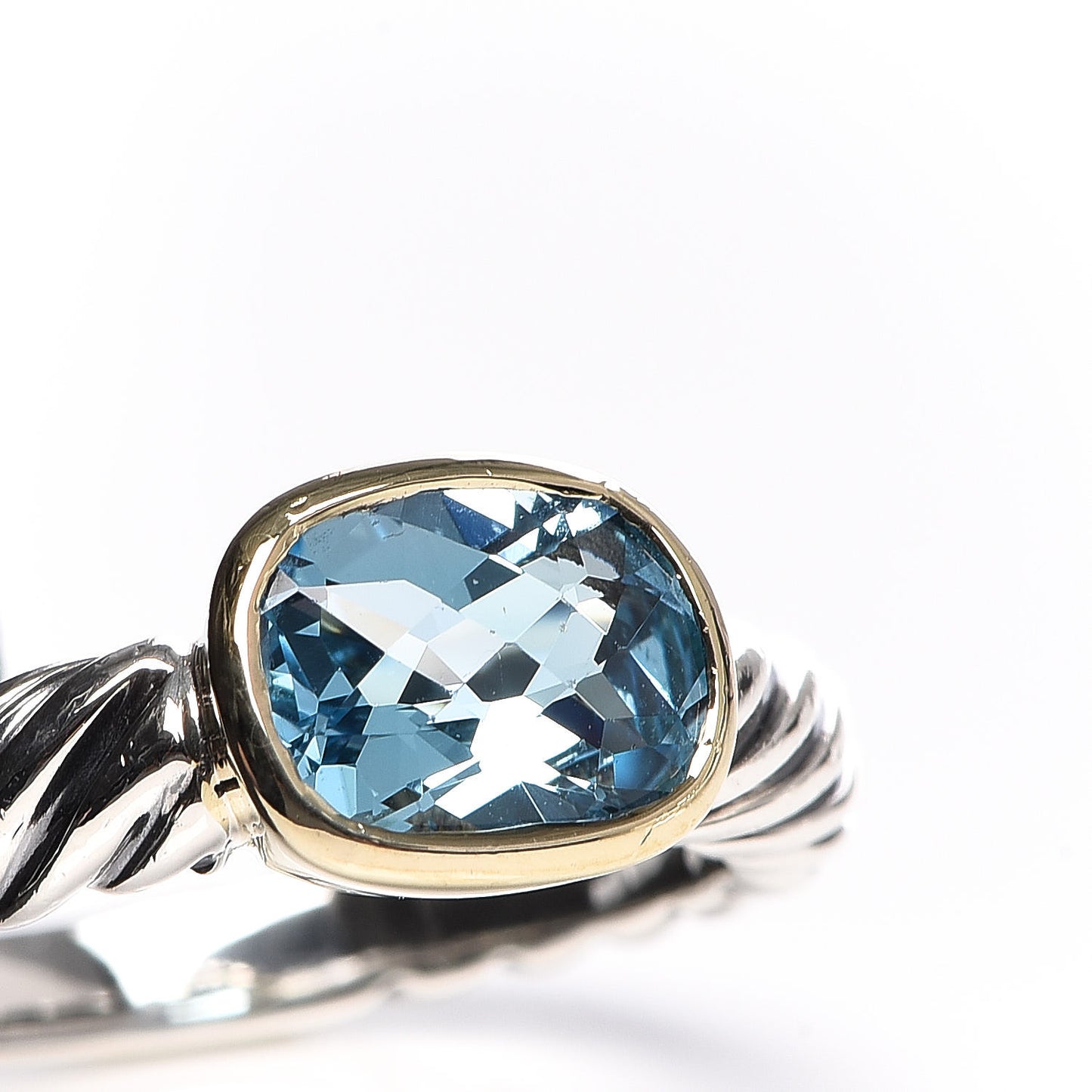 Sterling Silver 18K Yellow Gold Blue Topaz 8mm Noblesse Ring 54 6.75