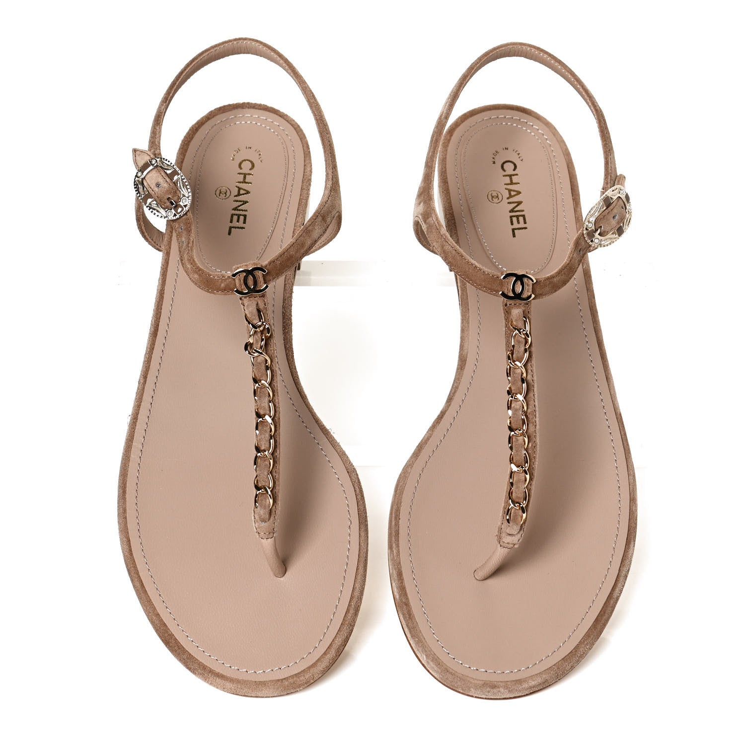 Chanel Suede Calfskin Chain Thong Sandals 41 Beige 5 of 10