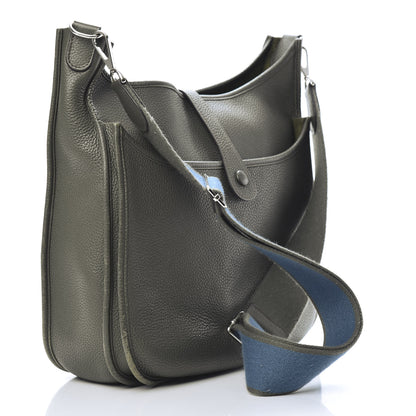 Hermes Taurillon Clemence Amazone Evelyne III GM Vert De Gris 3 of 18