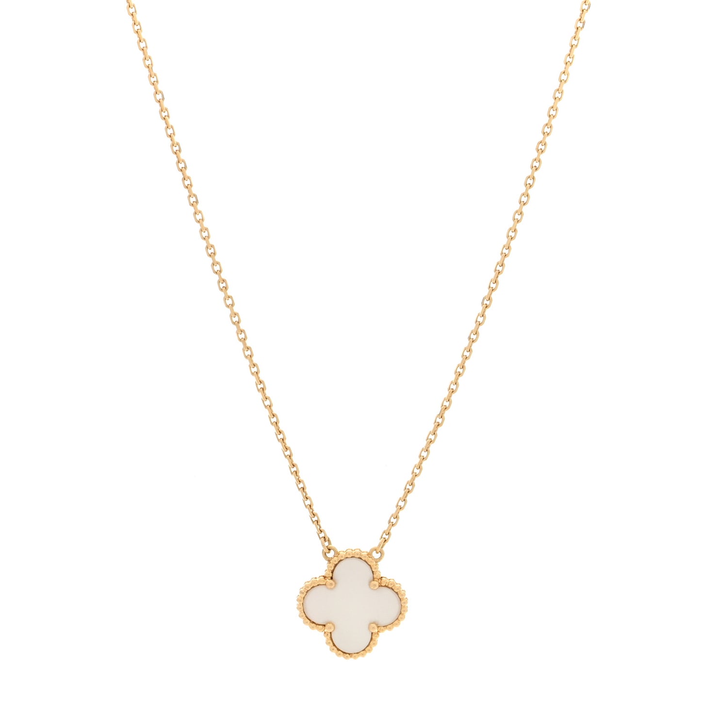 18K Yellow Gold Mother of Pearl Vintage Alhambra Pendant Necklace