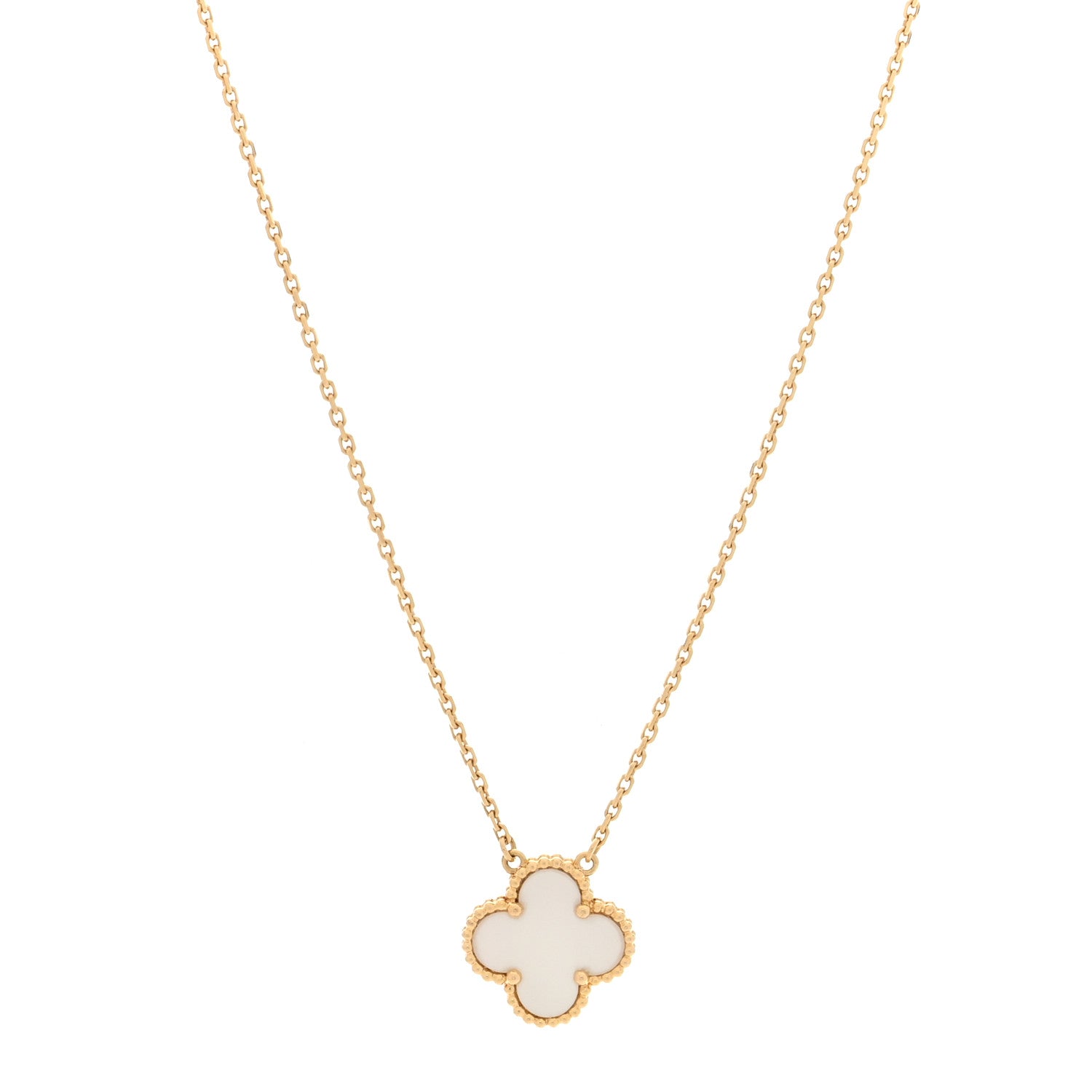 Van Cleef & Arpels 18K Yellow Gold Mother of Pearl Vintage Alhambra Pendant Necklace 1 of 4