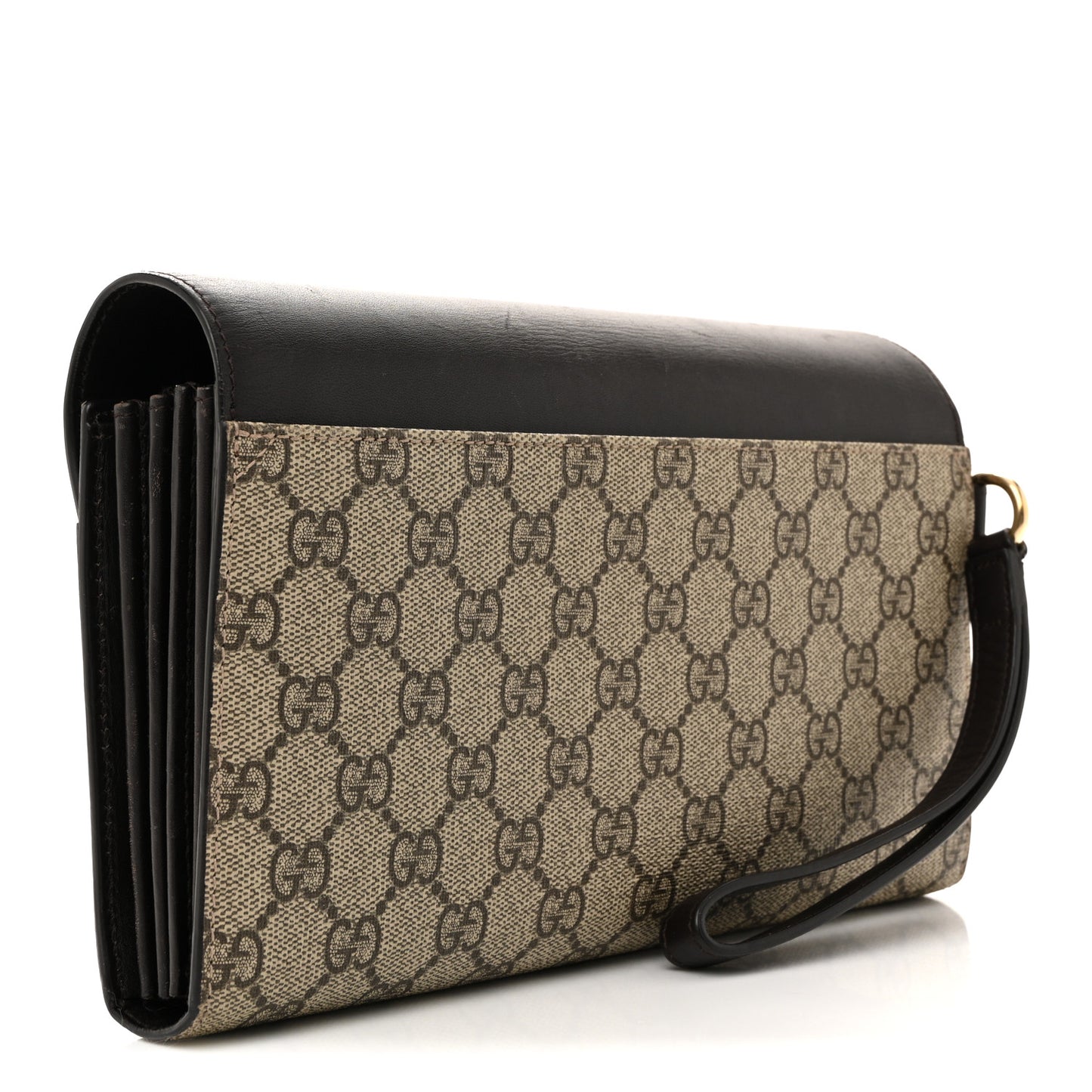 Calfskin GG Supreme Monogram Wristlet Clutch Wallet Dark Brown