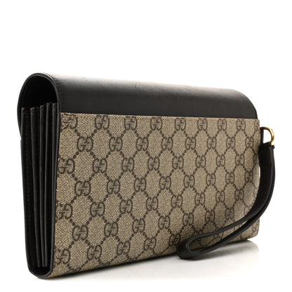 Gucci Calfskin GG Supreme Monogram Wristlet Clutch Wallet Dark Brown 3 of 9