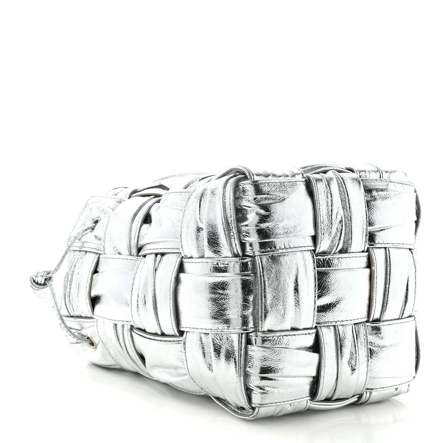 Metallic Calfskin Intrecciato Foulard Bucket Bag Silver