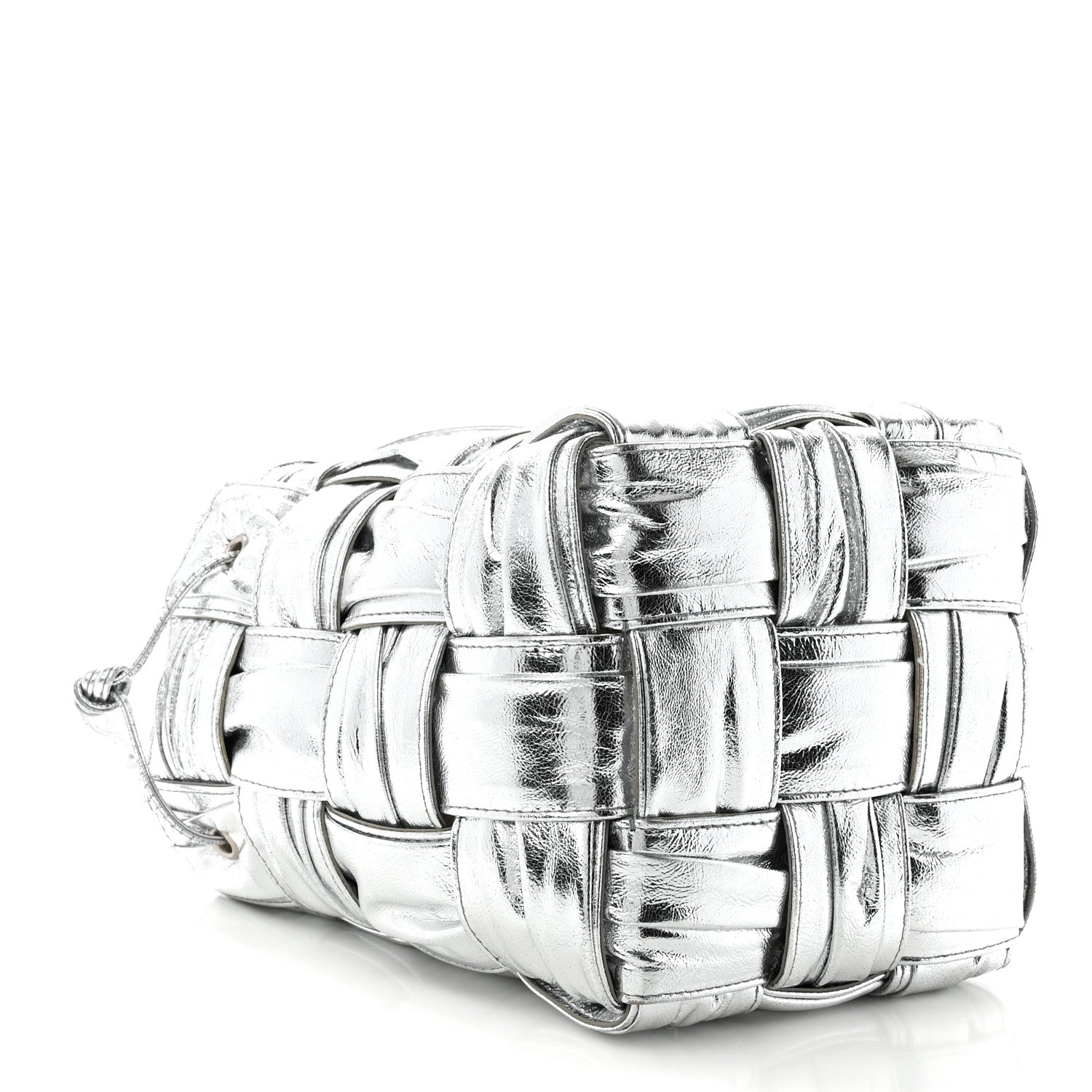 Bottega Veneta Metallic Calfskin Intrecciato Foulard Bucket Bag Silver 4 of 10