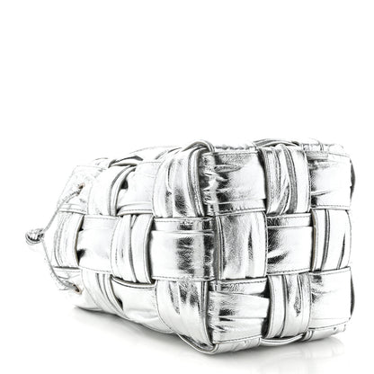 Bottega Veneta Metallic Calfskin Intrecciato Foulard Bucket Bag Silver 4 of 10