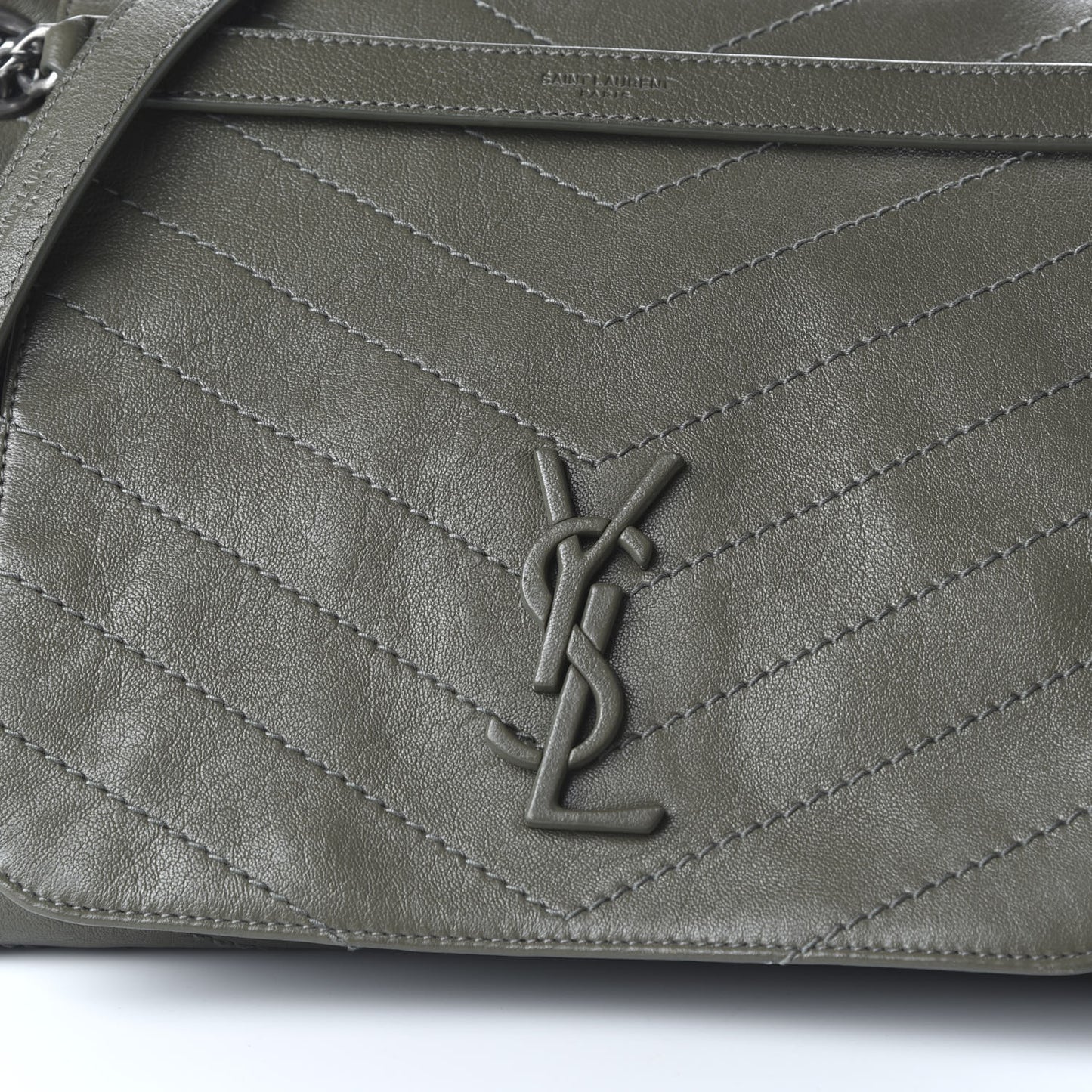 Vintage Calfskin Chevron Monogram Medium Nolita Olive Green