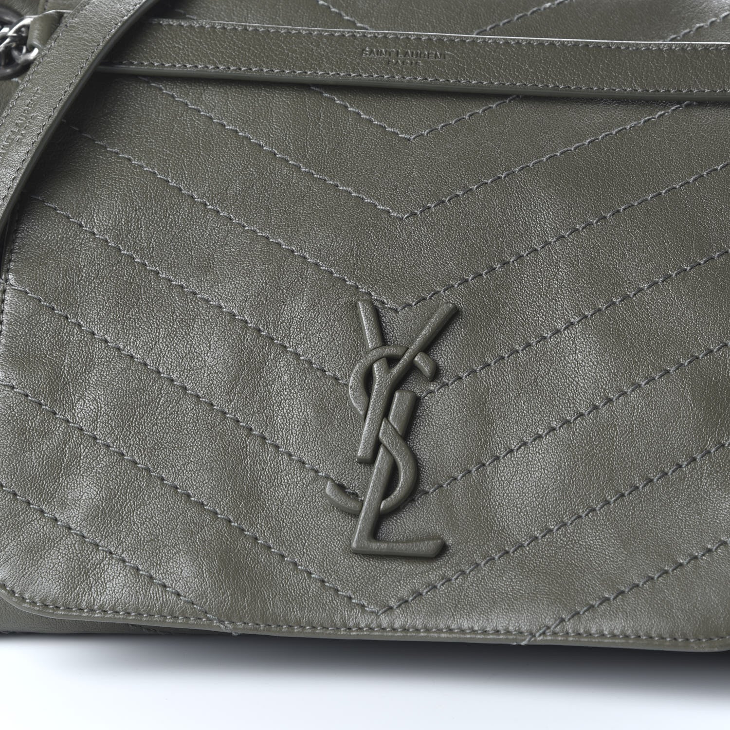 Saint Laurent Vintage Calfskin Chevron Monogram Medium Nolita Olive Green 9 of 9