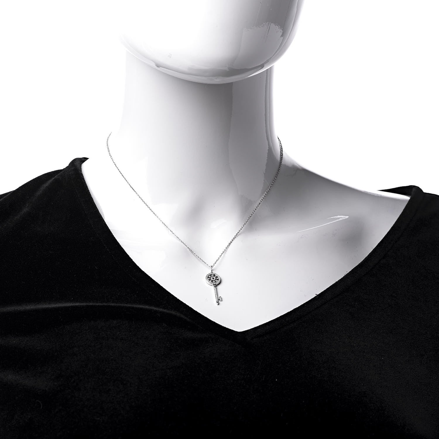 Tiffany Platinum 18K White Gold Diamond Mini Petals Key Pendant Necklace 2 of 8