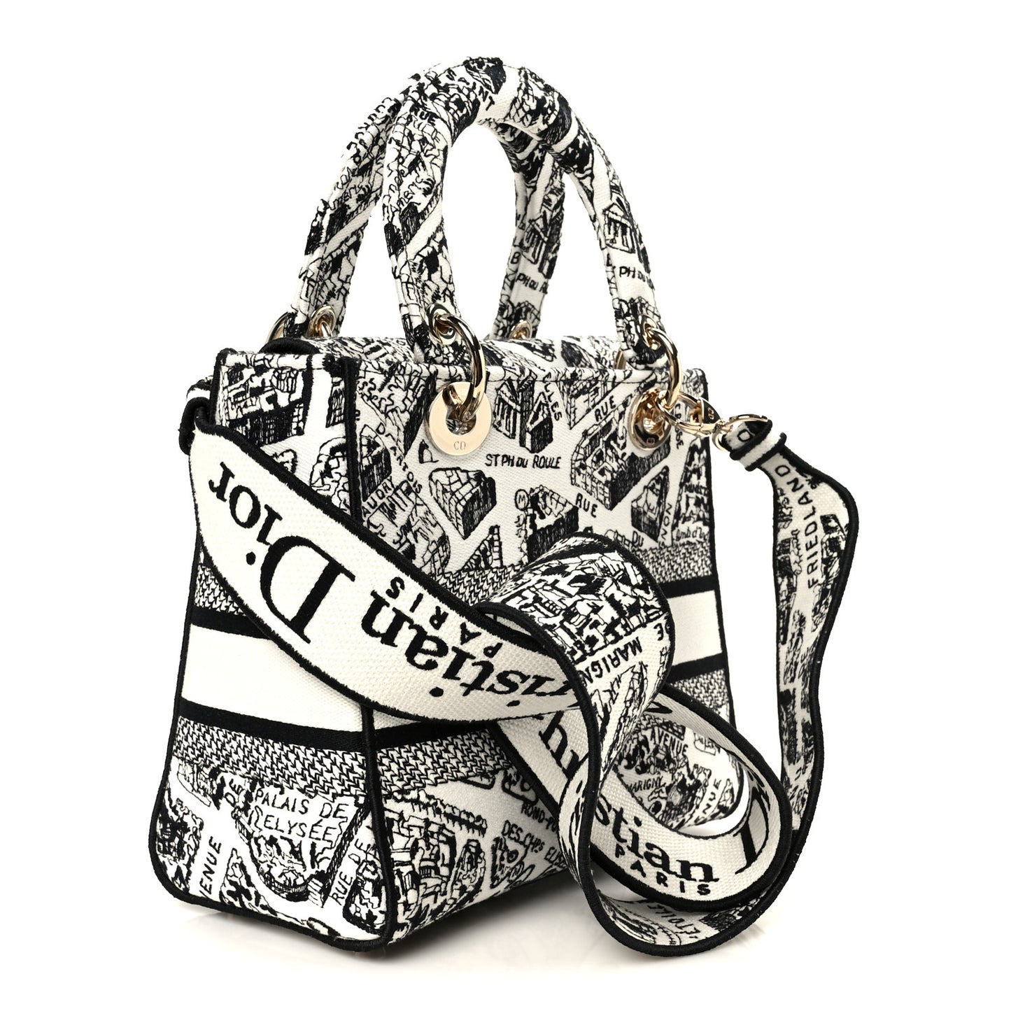Canvas Embroidered Plan de Paris Medium Lady D-Lite White Black