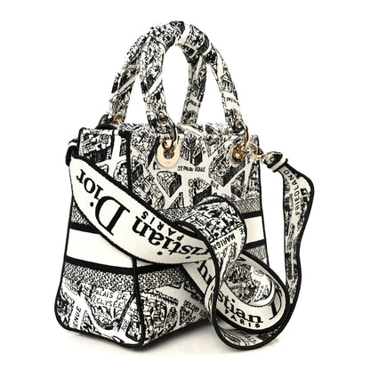 Christian Dior Canvas Embroidered Plan de Paris Medium Lady D-Lite White Black 3 of 10