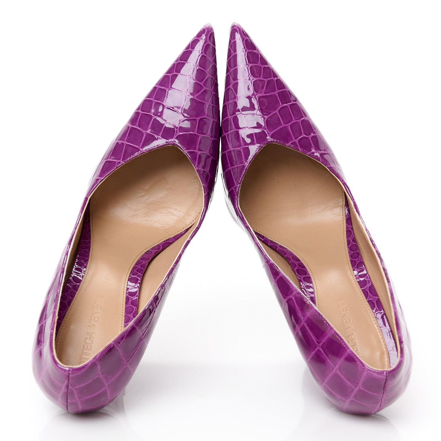 Bottega Veneta Gloss Calfskin Crocodile Embossed Punta Wedge Heels 40 Venom 2 of 9