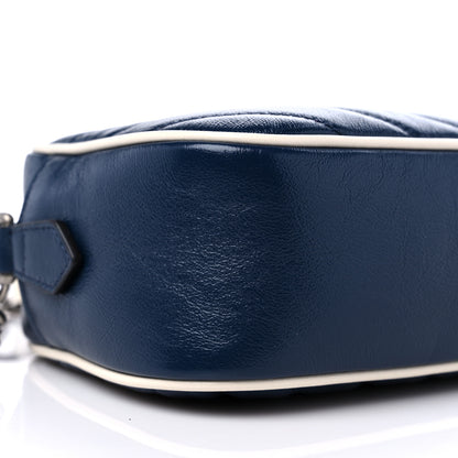 Gucci Vintage Effect Calfskin Matelasse Diagonal Small Torchon GG Marmont Chain Shoulder Bag Blue Agata Mystic White 9 of 12