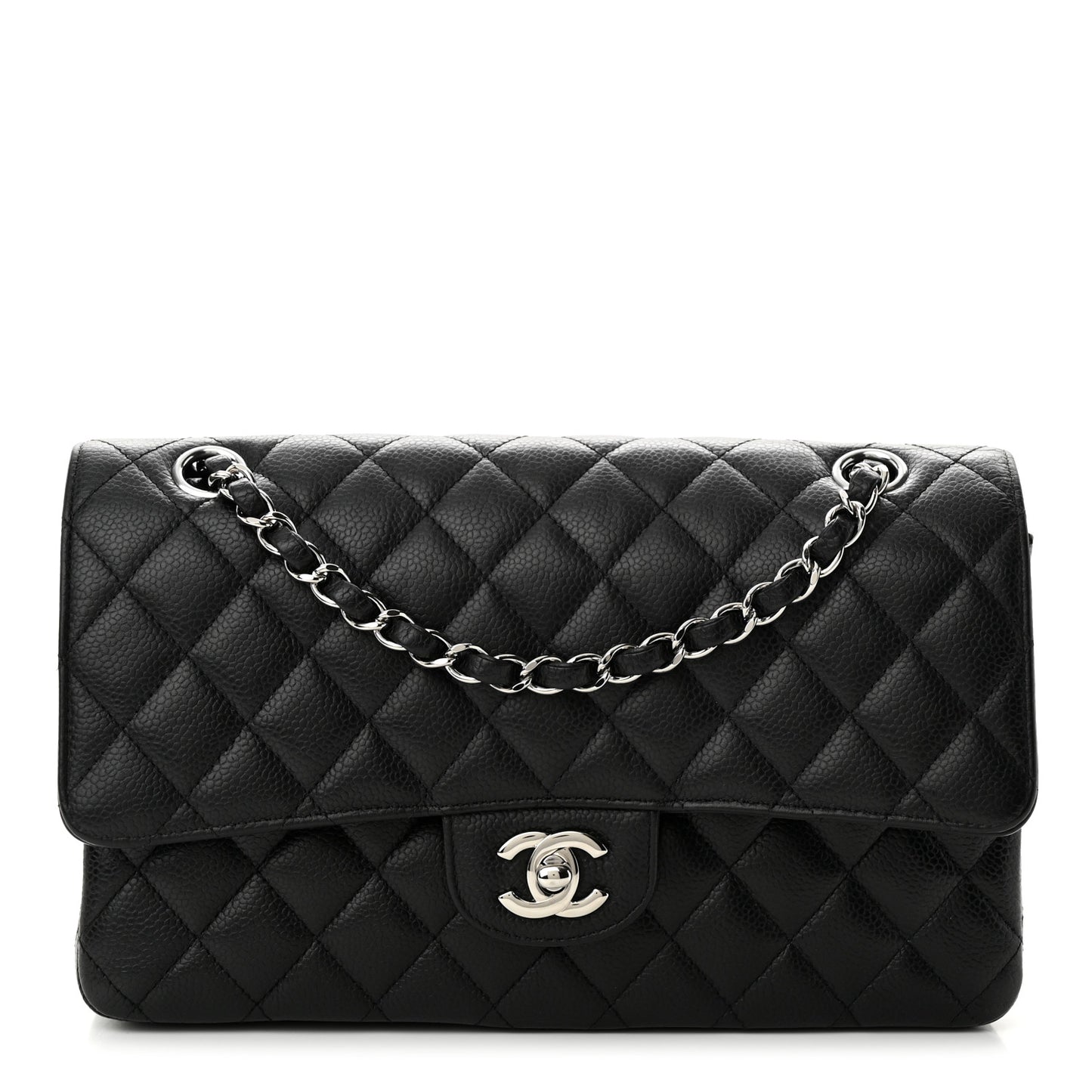 Caviar Quilted Medium Double Flap Black