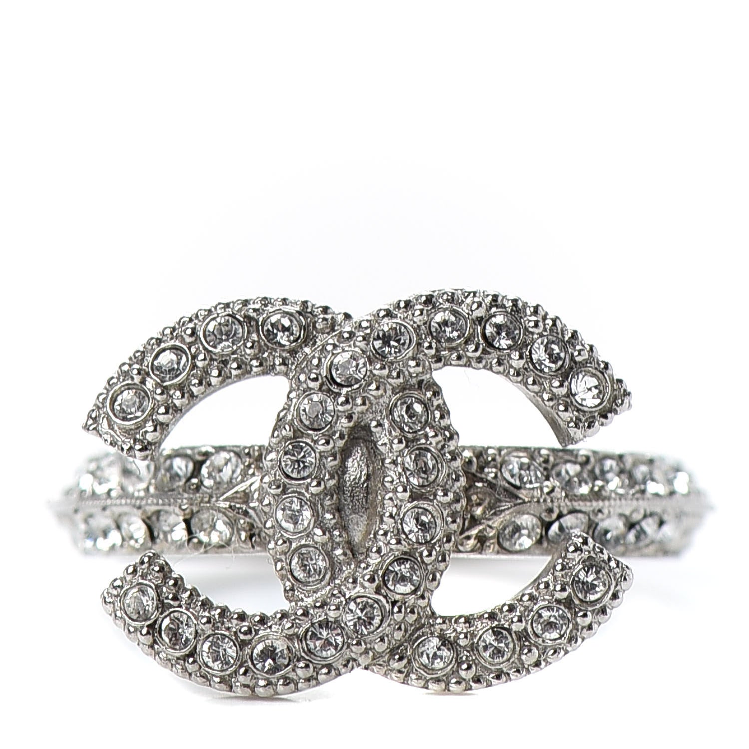 Chanel Crystal CC Ring 50 6.5 Silver 1 of 6