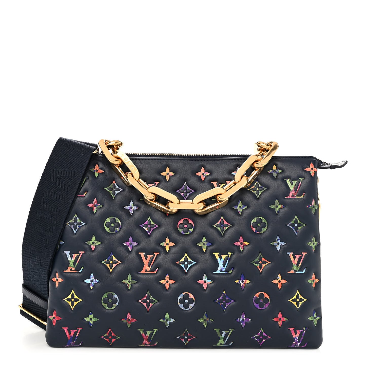 Lambskin Embossed Monogram LV Garden Coussin MM Navy Blue