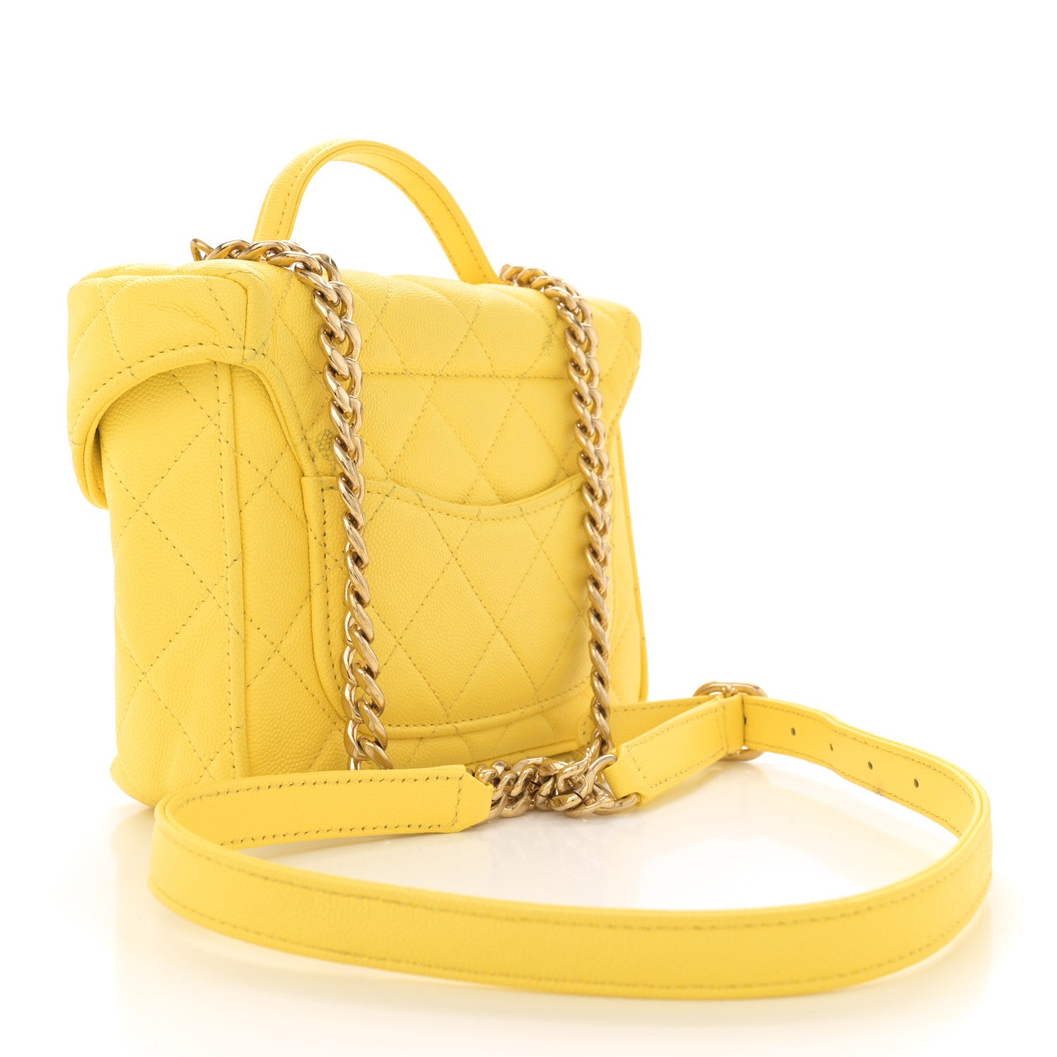 Chanel Caviar Quilted Handy Box Vanity Case Yellow 1666180