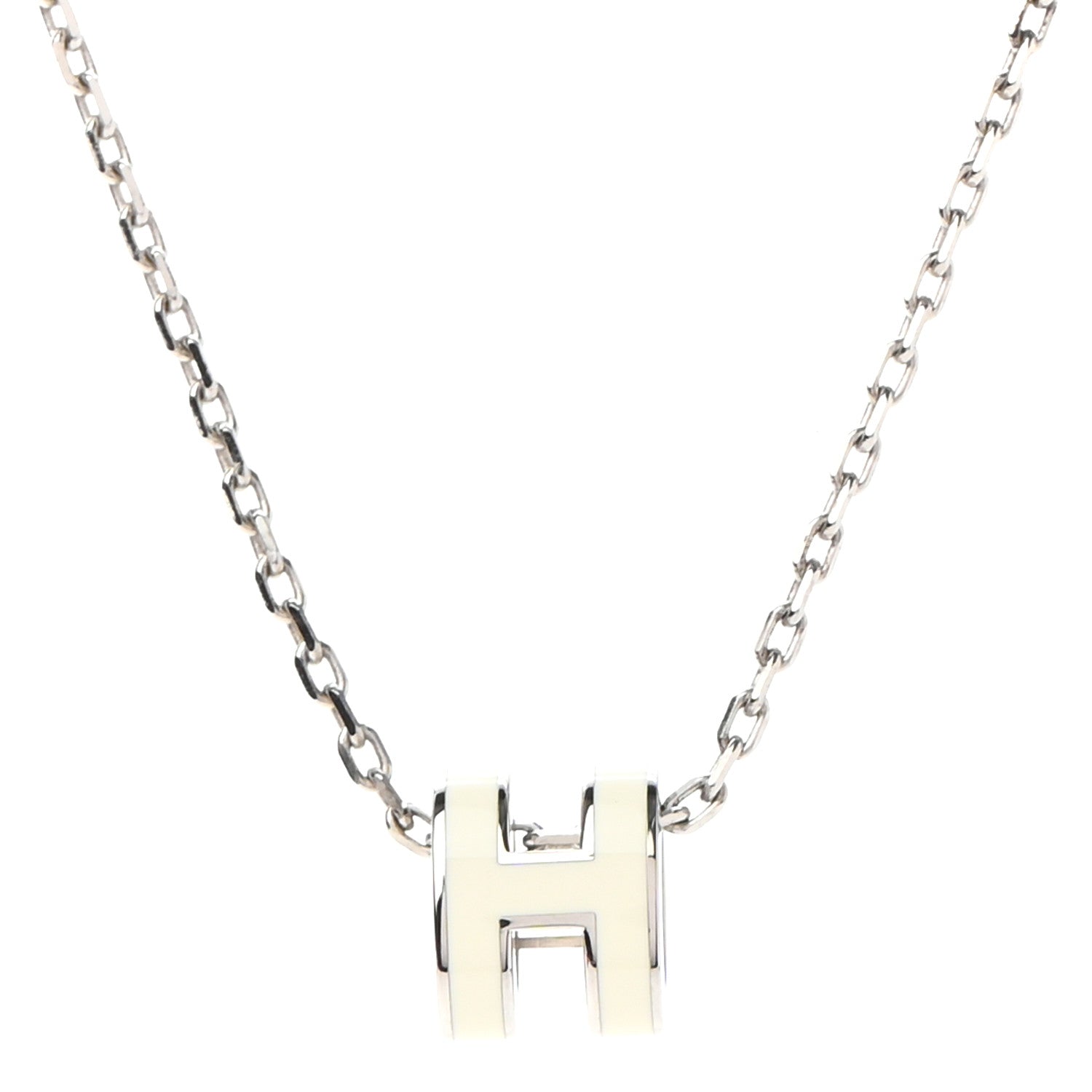 Hermes Lacquered Palladium Mini Pop H Pendant Necklace White 4 of 8