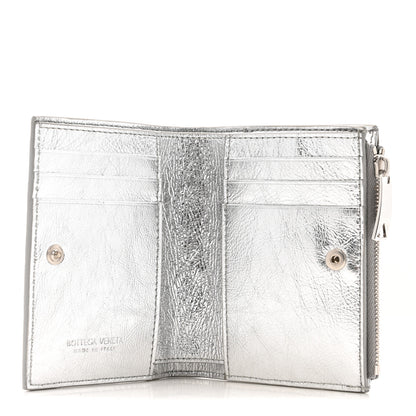 Bottega Veneta Metallic Calfskin Intrecciato Bifold Zip Wallet Silver 5 of 11