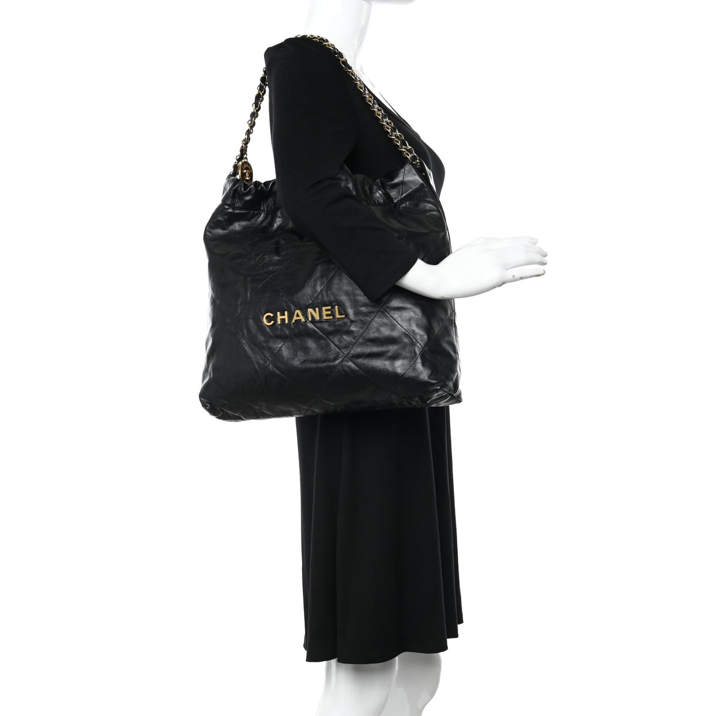 Shiny Calfskin Quilted Chanel 22 Black