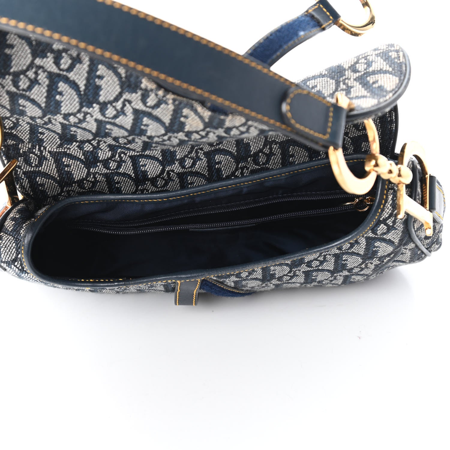 Christian Dior Monogram Double Saddle Bag Navy Blue 5 of 11