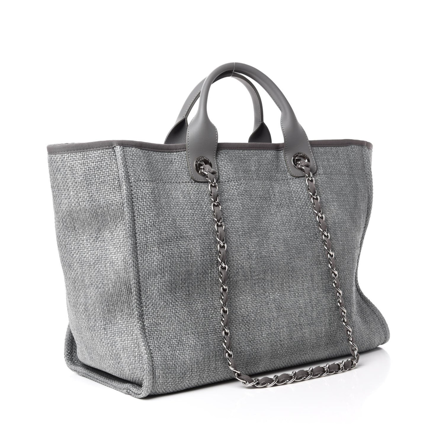 Woven Straw Raffia Medium Deauville Tote Grey