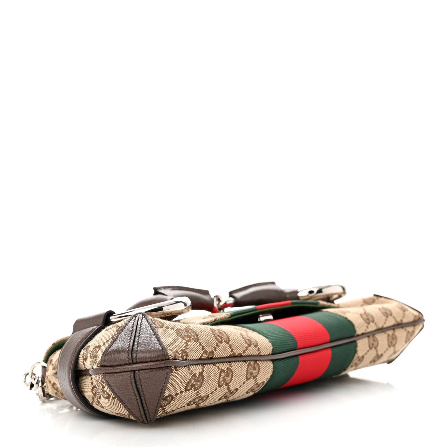 Monogram Textured Dollar Calfskin Heavy Grosgrain Web Medium Maxi Horsebit Chain Shoulder Bag Beige Ebony New Acero
