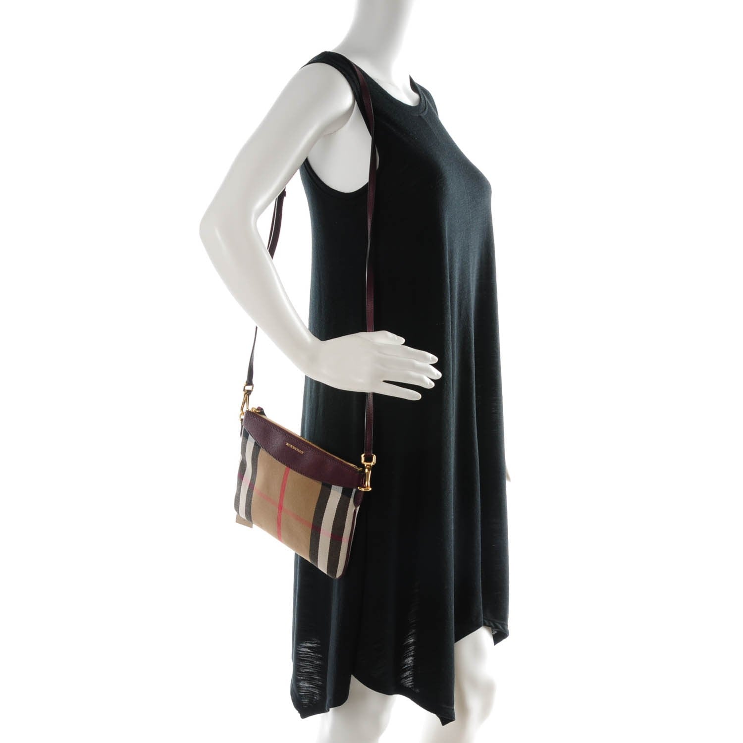 Burberry House Check Derby Peyton Crossbody Clutch Bag Mahogany Red 2 of 9