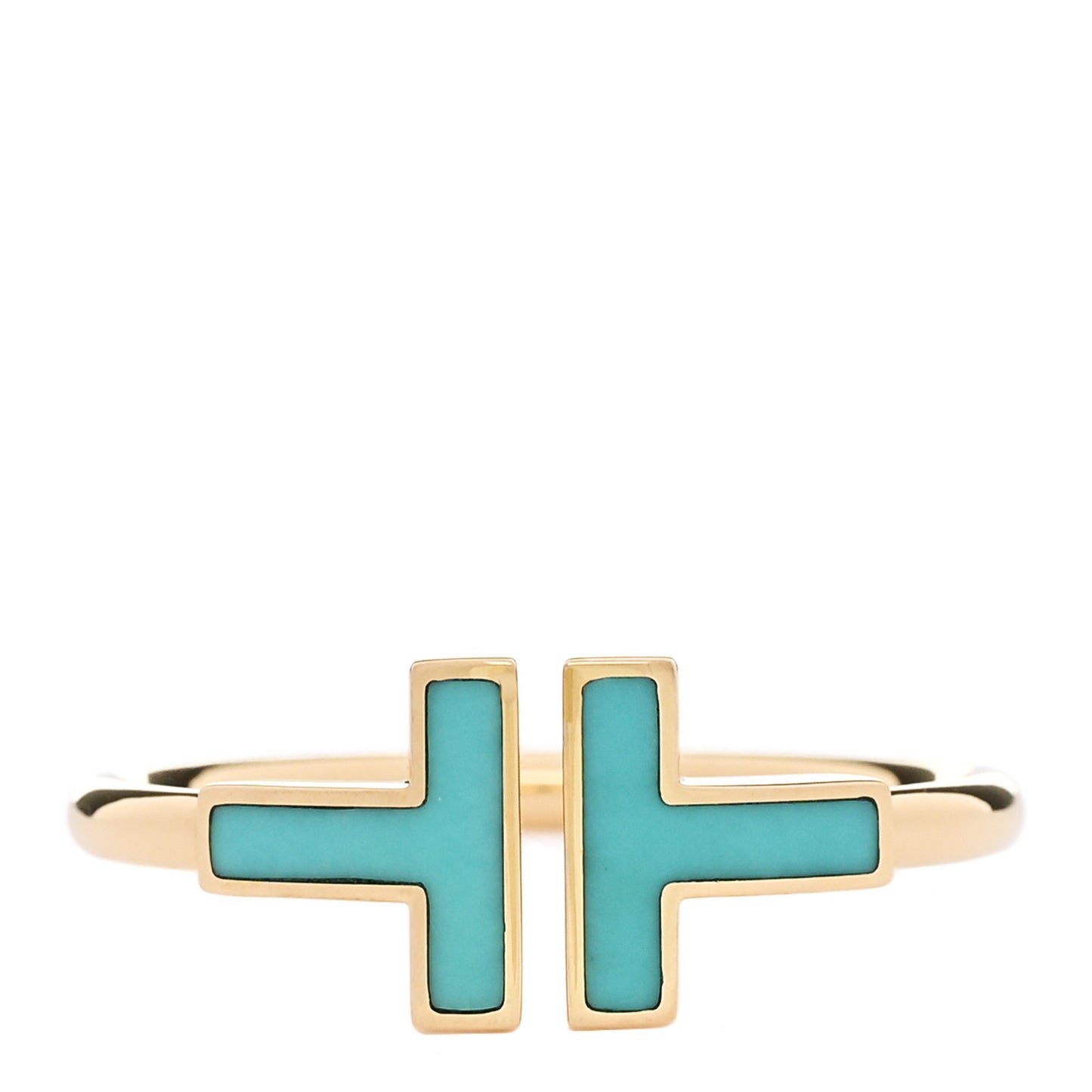 18K Yellow Gold Turquoise T Square Ring 58 8.5