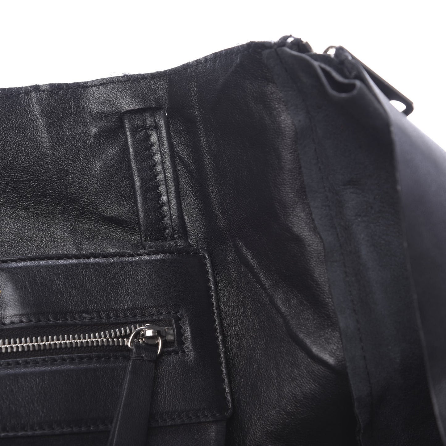 Shiny Smooth Calfskin Shearling Horizontal Cabas Zipper Tote Black