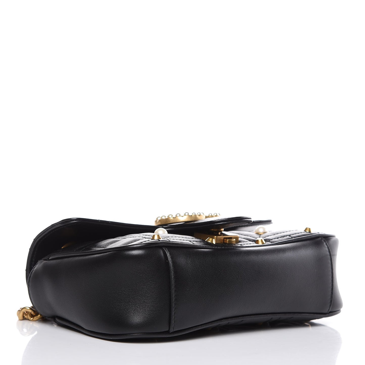 Calfskin Matelasse Studded Mini Pearly GG Marmont Shoulder Bag Black