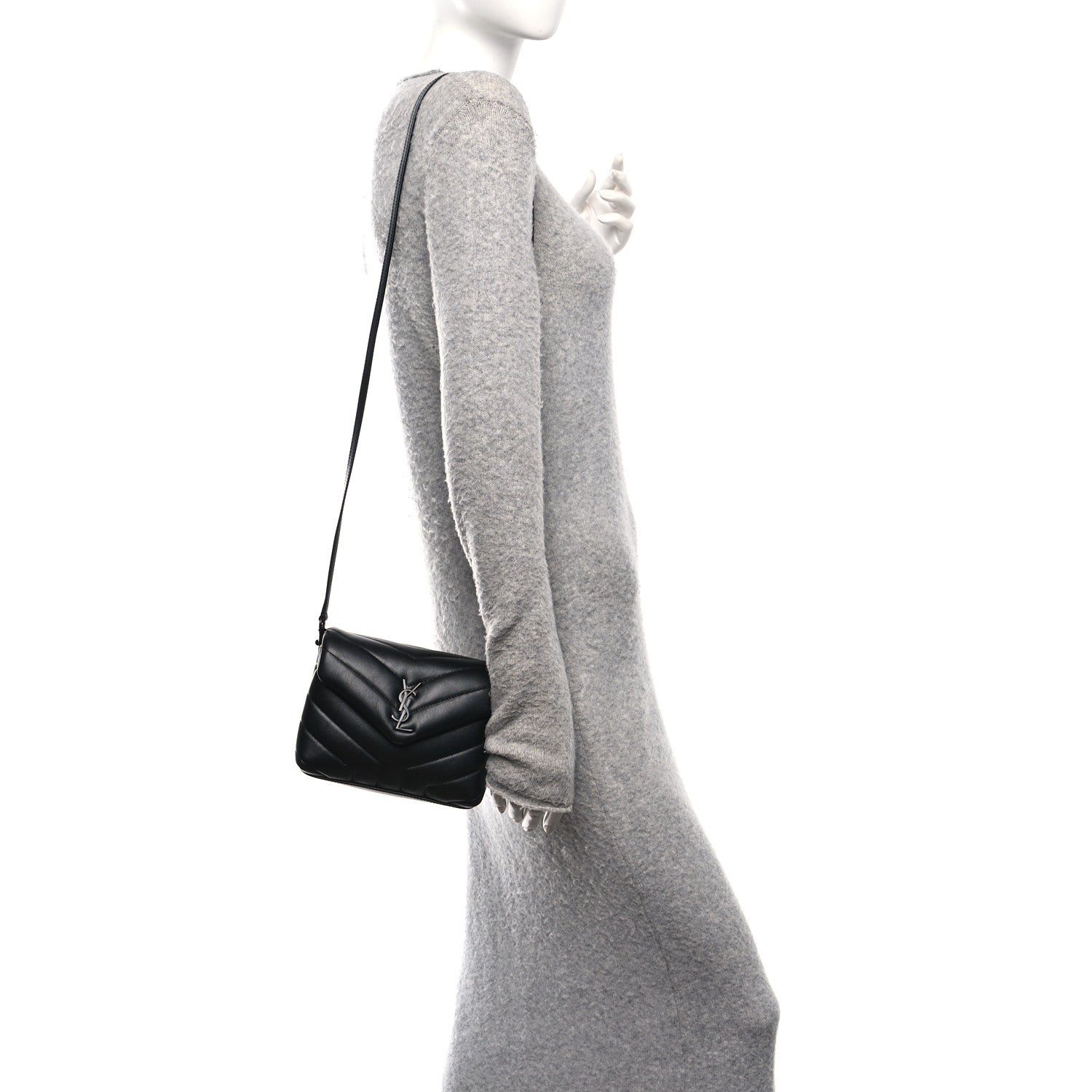 Saint Laurent Calfskin Y Quilted Monogram Monochrome Toy Loulou Crossbody Bag Black 2 of 11