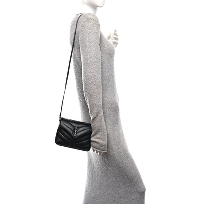 Saint Laurent Calfskin Y Quilted Monogram Monochrome Toy Loulou Crossbody Bag Black 2 of 11